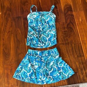 Women's Blue Floral Swim Skirt Set